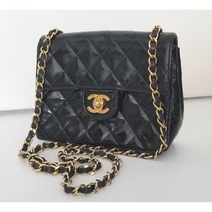 Vintage Chanel Black Patent Quilted Small Purse